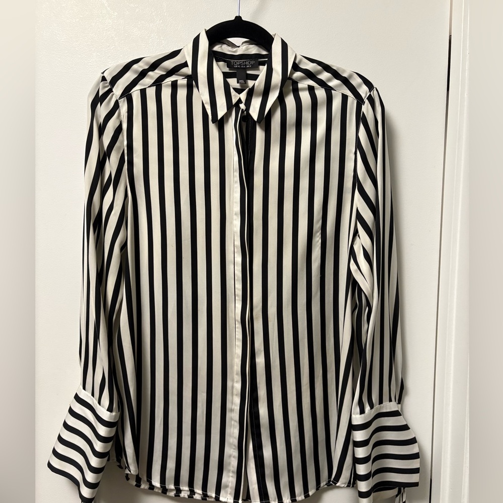 Topshop Black and White Striped Button-Up Shirt